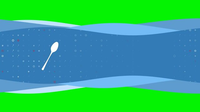 Animation of blue banner waves movement with white spoon symbol on the left. On the background there are small white shapes. Seamless looped 4k animation on chroma key background
