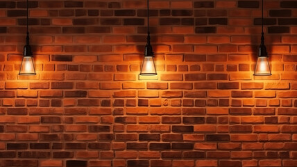 Brick wall, concrete floor and lamps background 3d render. Generative Ai