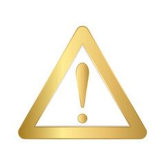 Warning golden sign isolated on white background. Triangular attention sign warning of danger, with an exclamation mark. Danger, alarm, dangerous attention icon. Vector illustration