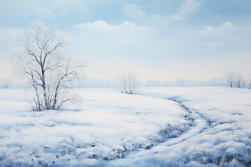 Fototapeta na wymiar A monochromatic blue painting of a winter landscape with generative ai