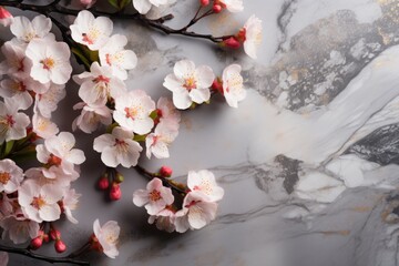 Spring Blossoms on Grey Background with Space for Text.