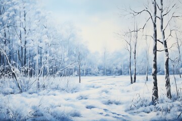 Obraz premium A monochromatic blue painting of a winter landscape with generative ai