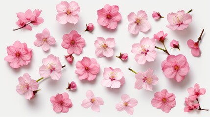 Set of collection: colorful Japanese cherry blossoms on a white background