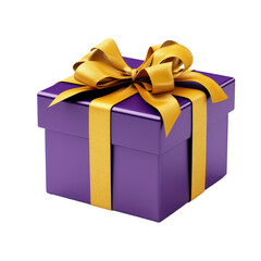 purple violet gift box with gold ribbon mockup isolated on transparent background,transparency 