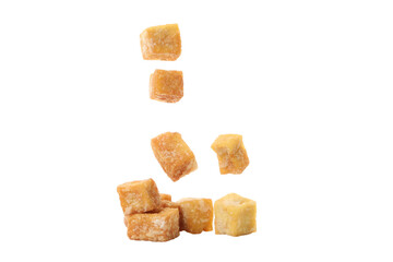 PNG,Fried tofu on skewers, isolated on white background
