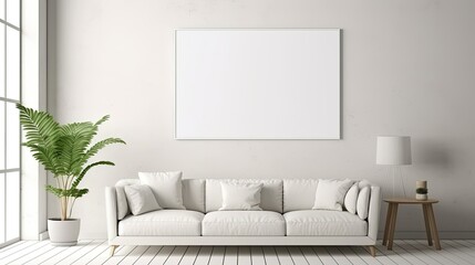 White empty poster in living room design 3d render 3d