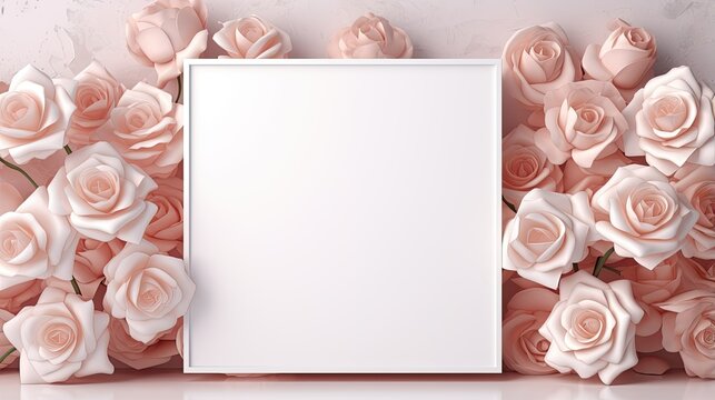 white mock up frame rose gold-hipster background 3d