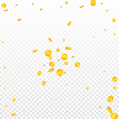 European Union Euro coins falling. Scattered gold