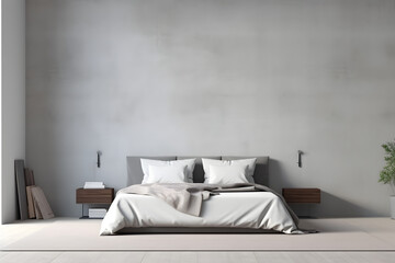 Home mockup, minimalist simple bedroom interior, wall mockup 3d rendering. generative ai. - obrazy, fototapety, plakaty