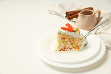 Tasty and delicious food concept - carrot cake