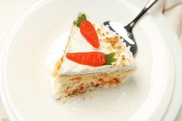 Tasty and delicious food concept - carrot cake