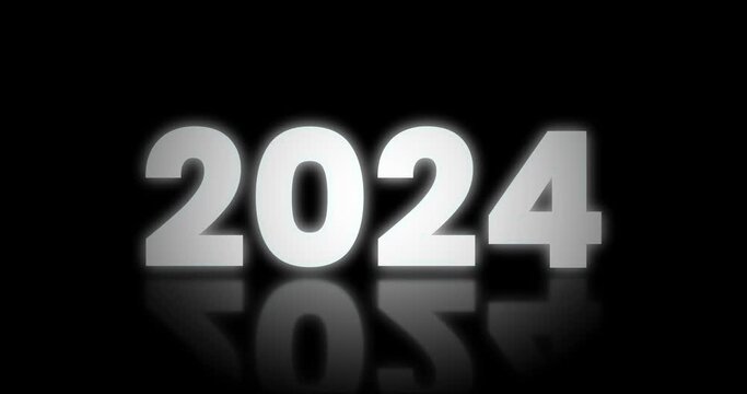2024 Happy New year text cinematic title trailer animation. 2024 animation text new year black background. Flicker Text Animation. High-quality 4K footage