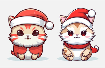 Cat with Santa Claus dress - Vector illustration