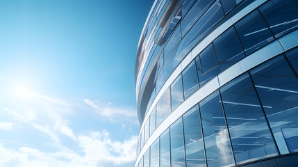 Low angle view of futuristic architecture, Skyscraper of office building with curve glass window,...