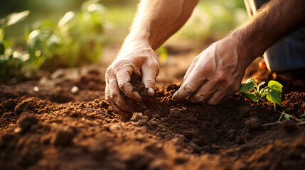 Farmer checks soil.