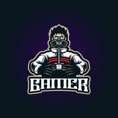 Gamer mascot logo design vector with modern illustration concept style for badge, emblem and t shirt printing. Gamer illustration for sport and esport team.