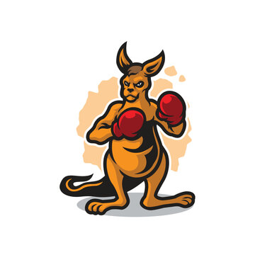 Kangaroo mascot logo design vector with modern illustration concept style for badge, emblem and t shirt printing. Kangaroo boxing illustration.