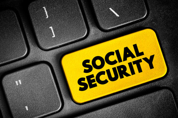 Social Security text button on keyboard, concept background