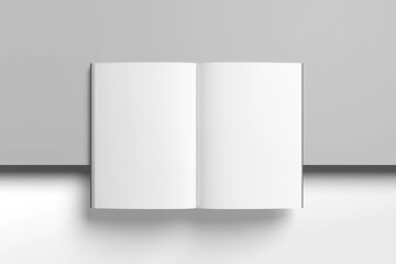 Open book with white cover and blank pages isolated on white background. 3d render - obrazy, fototapety, plakaty