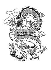 Hand Drawn Asian Dragon Tattoo Illustration on White Background