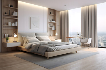 simple bedroom interior 3d rendering. generative ai.