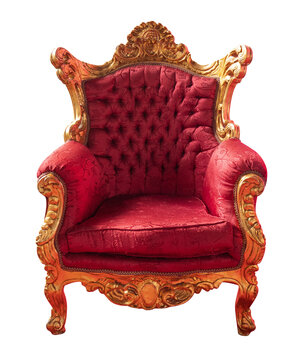 Red and gold Santa Claus armchair Christmas ornament isolated on transparent png background