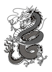 Traditional Oriental Dragon Illustration, Ideal for Mascot and Tattoo