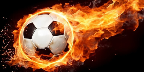 Soccer Ball Ablaze on Black Background