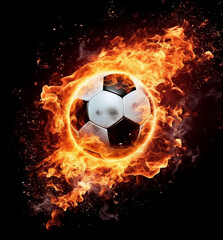 Fototapeta premium Soccer Ball Ablaze on Black Background