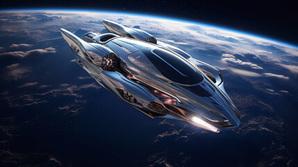 futuristic spaceship flying in space