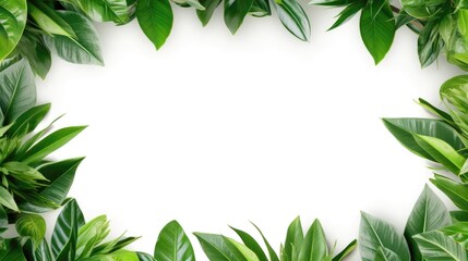 Botanical elegance: Elevate your visuals with our isolated green leaves frame on a crisp white...