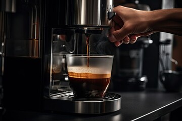 Man pouring himself coffee from coffee maker.