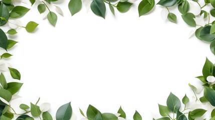 Botanical elegance: Elevate your visuals with our isolated green leaves frame on a crisp white background.
