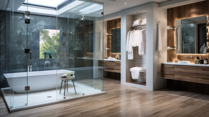 Bathroom at home in loft style with designer renovation.