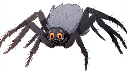 cartoon black spider Halloween white bg - obrazy, fototapety, plakaty