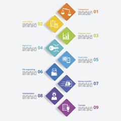 Infographics with Digital Service theme icons, 10 steps. Such as comparison, accounting, progress chart, digital key and more.