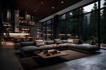 Modern dark home interior 3d rendering. generative ai.