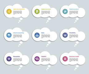 Obraz premium Infographics with Amusment Park theme icons, 10 steps. Such as focus, chain carousel, ferris wheel, bumper car and more.