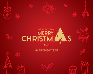 Fototapeta na wymiar Clean minimalistic christmas greeting vector background, red green, golden christmas and new year modern elegant greeting for social media