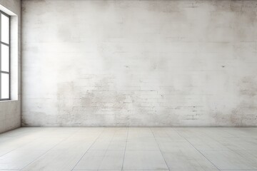 White brick wall and white wooden floor with copy space for add text