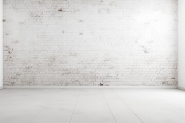 Fototapeta premium White brick wall and white wooden floor with copy space for add text