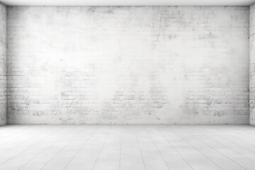 White brick wall and white wooden floor with copy space for add text