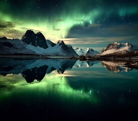 Aurora Borealis Over Lakes
