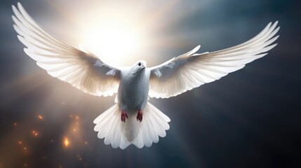 Obraz premium essence of freedom with our stunning image of a white dove in graceful flight.
