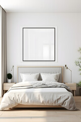 Mockup frame in bedroom interior background 3d render. generative ai.