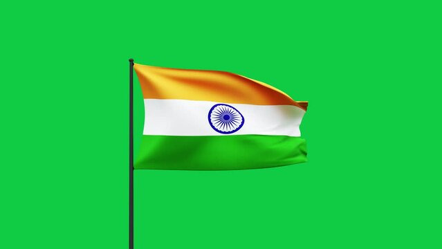 india flag waving on green screen background. 4K High Detail 3D Rendered animation footage for national or government celebration, patriotism and  social media content.