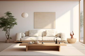 Mockup frame in living room interior 3d render. generative ai.