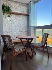 wooden table and chairs