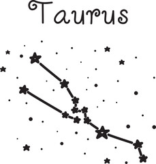 Zodiac constellation Taurus. Black and white vector illustration in doodle style	