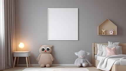 Mock up frame in kids room, 3d render. generative ai.